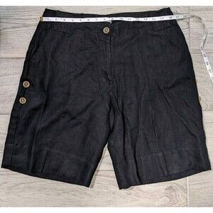 Mifresia women mid rise Linen Black Shorts Waist 33 Inseam 9 Buttons Summer N19